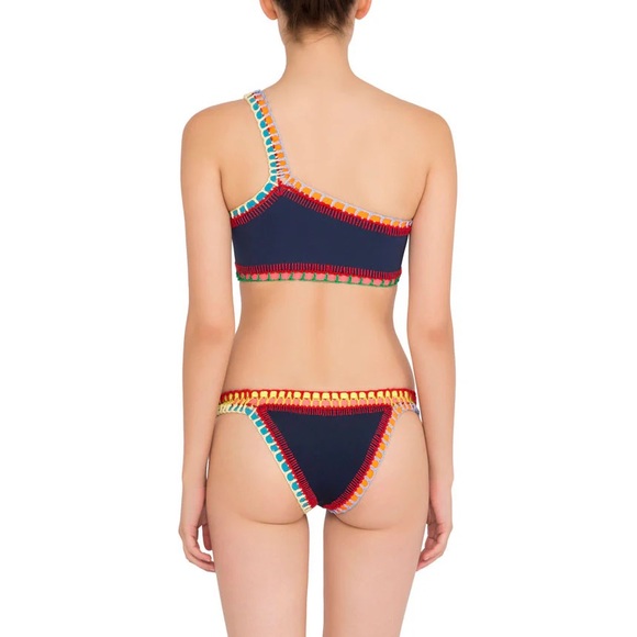 LIKE NEW Kiini Tasmin One Shoulder Bikini Top Navy Crochet - Picture 5 of 5
